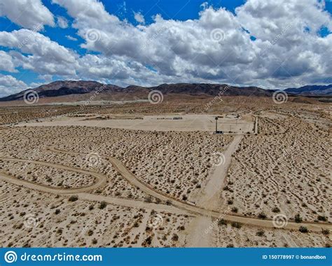 Aerial View Of Empty Dirt Road In The Arid Desert Stock Image Image