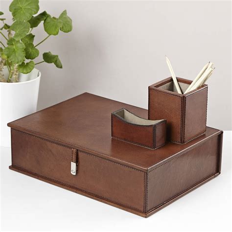 Leather Desk Organiser Set By Life Of Riley