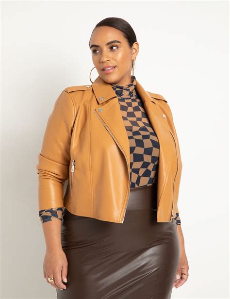 Eloquii New Faux Leather Moto Jacket In Almond Eloquii Unlimited