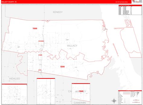 Willacy County Tx Zip Code Wall Map Red Line Style By Marketmaps