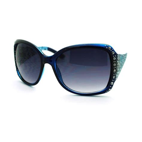 Womens Rhinestone Oversized Rectangular Butterfly Thick Arm Fashion Sunglasses Blue Co11jkrdvqb