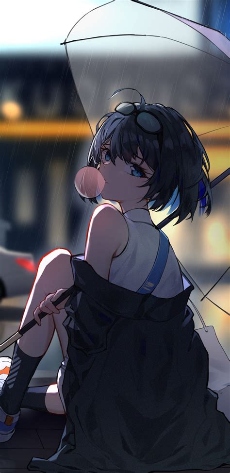 Enjoying Rain Anime Girl 1440x2960 Wallpaper