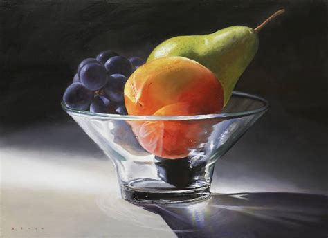 Still Life With Fruits In Glass Bowl Painting By Zenon Nowacki