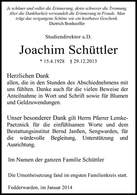 Traueranzeigen von Joachim Schüttler nordwest trauer de