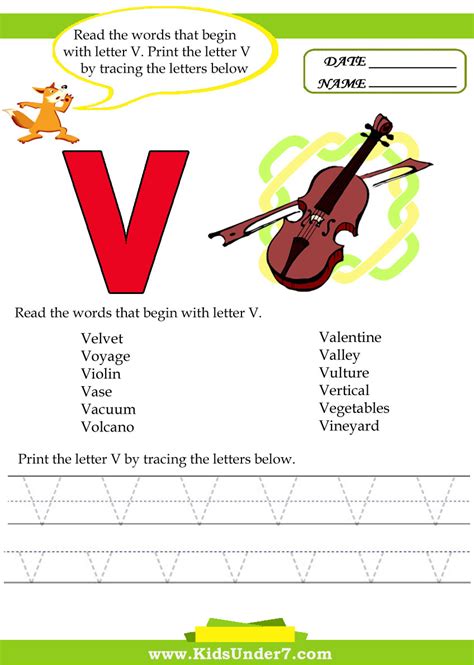 Kids Under 7 Alphabet Worksheetstrace And Print Letter V