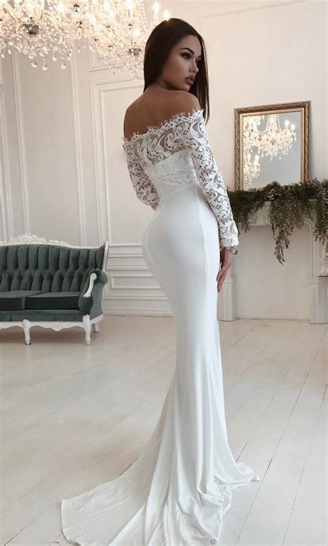 Mermaid Off Shoulder Wedding Gowns With Long Sleeves Cheap Wedding Gowns Long Wedding