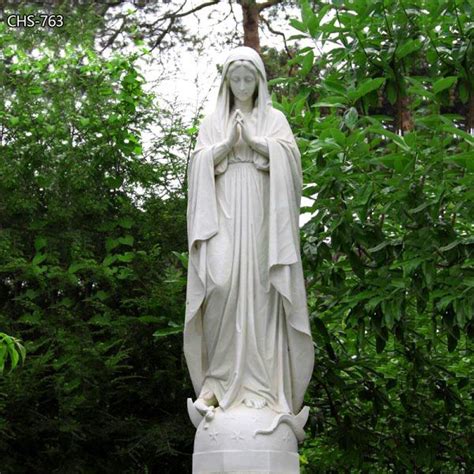 Life Size White Marble Blessed Mother Mary Statue For Outside Chs 763