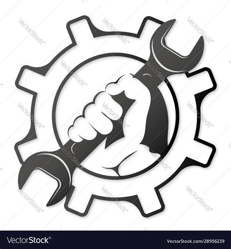 Wrench In Hand And Gear Silhouette Royalty Free Vector Image