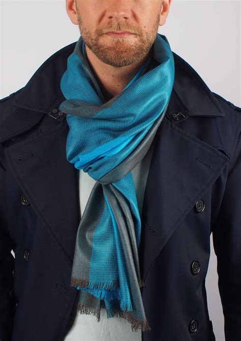 Turquoise Aqua Silk Wool Scarf For Men Made In Italy By Vivessi On Etsy