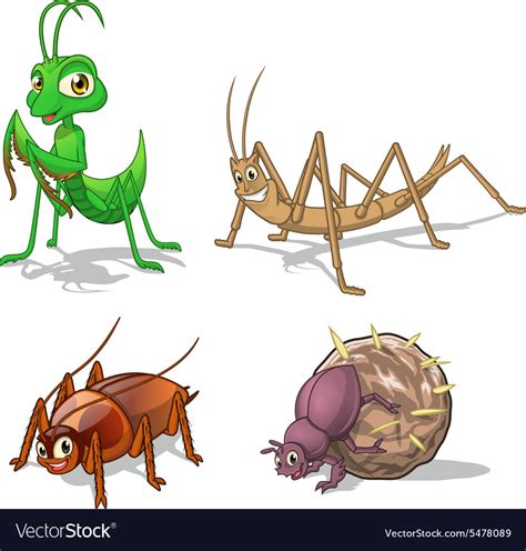 Insect Cartoon Character Pack Five Royalty Free Vector Image