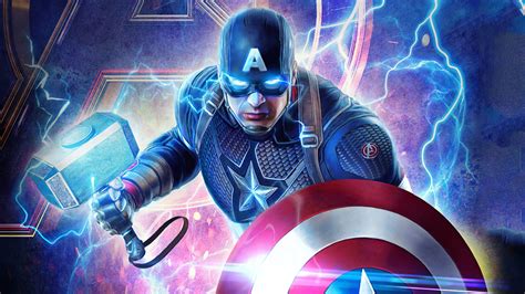 2560x1440 2019 Captain America Mjolnir Avengers Endgame 4k