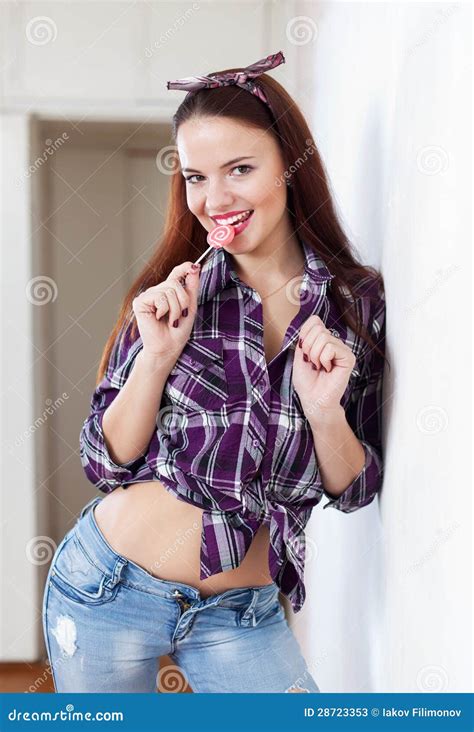 Beautiful Woman Sucking Lollipop Stock Photos Image