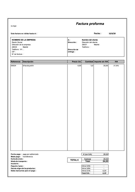 Plantilla Factura Gratis A Descargar En Formato Word O Excel Plantillas Factura