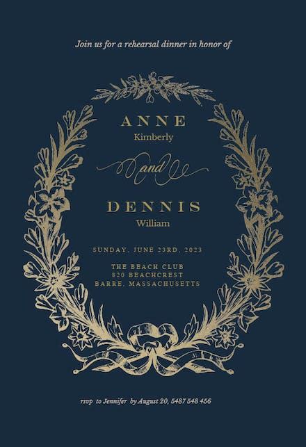Golden Wreath Rehearsal Dinner Party Invitation Template Greetings