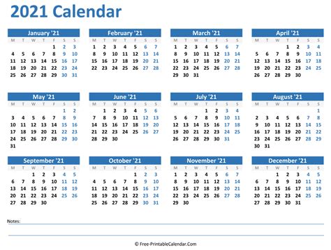 2021 Yearly Calendar In Excel Pdf And Word