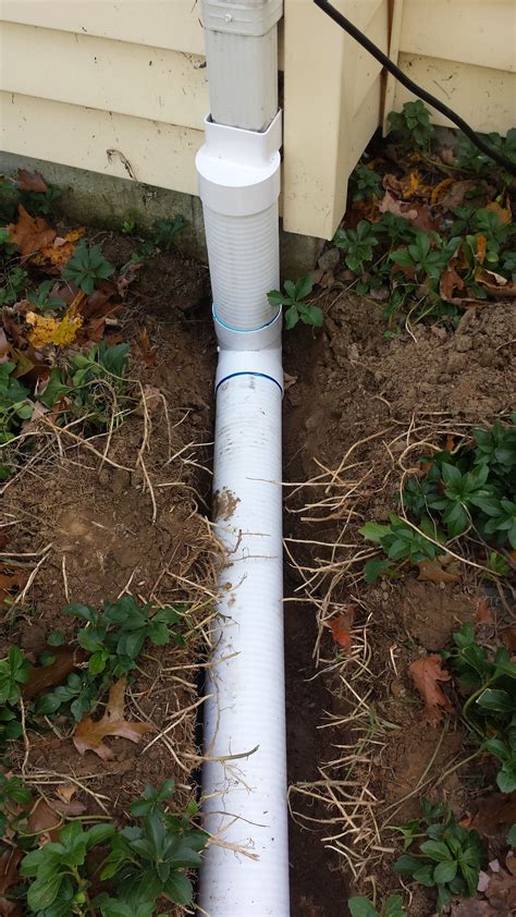 Underground Gutter Downspout Water Drainage And Buried Drains Draining The Rainwater Away From