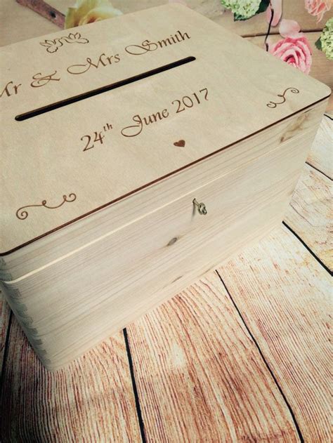 Lockable Wedding Guests Wish Post Box With A Key Wooden With Slot Cards