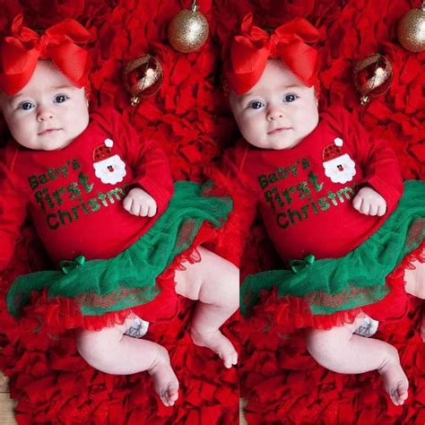 Babys First Christmas Baby Girls Xmas Tutu Romper Dress Outfit Santa