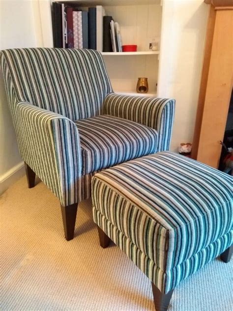 Next Striped Armchair And Footstool Excellent Condition Hardly Used