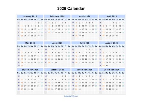 2026 Calendar Blank Printable Calendar Template In Pdf Word Excel