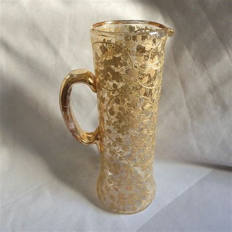 Antique Moser Blown Art Glass Pitcher With Enamel And Gilt Floral From Applegate On Ruby Lane
