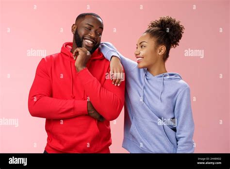 Two Best Friends Having Fun Man Smiling Woman Leaning His Shoulder