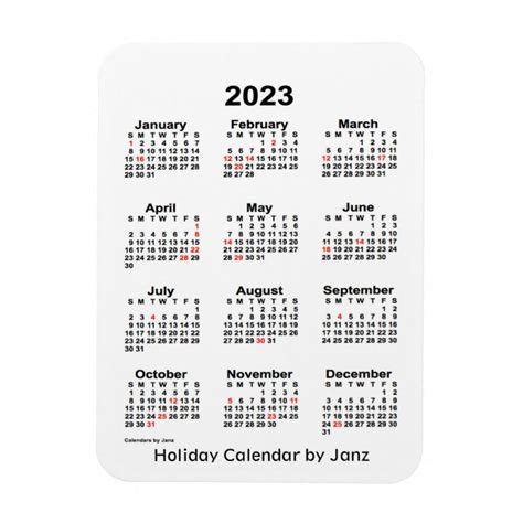 2023 White Holiday Calendar By Janz Magnet