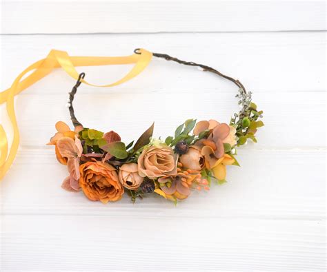 Orange Flower Crown For Hair Bridal Floral Crown Adult Rust Etsy