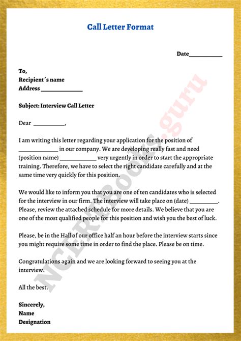 Call Letter Format Email Format And Samples Tips For Call Letter