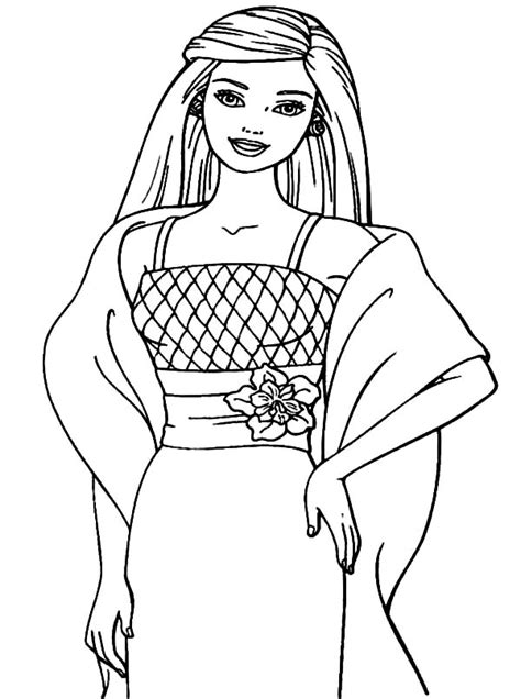 Style Dress Barbie Doll Coloring Pages Coloring Sky