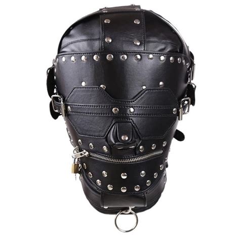 Kinky Metal Stud Finish Fetish Bondage Leather Hoods Head Mask Slave