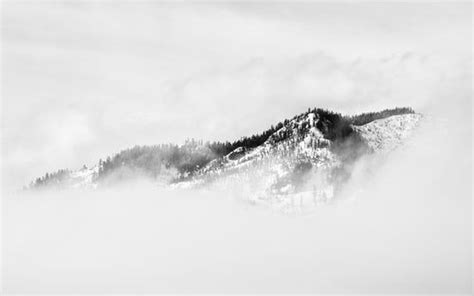 Fog Covered Snow Covered Mountain Black And White Wallpapers Moody
