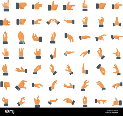 Hand Gestures Icons Set Flat Vector Shake Finger Give Stop Isolated