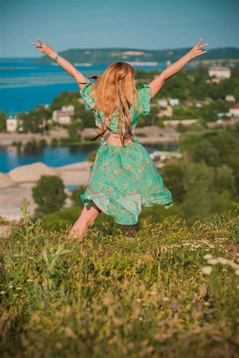 Woman Hippie In Dress At Nature Concept Of Boho Stock Image Image Of