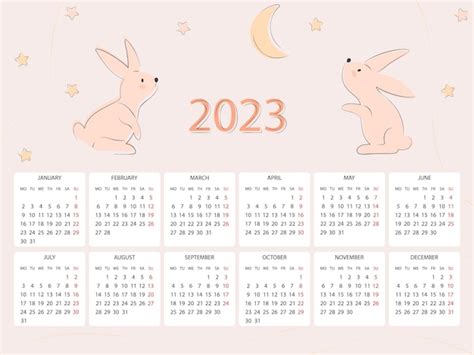 Premium Vector Calendar For 2023 Year With Rabbits