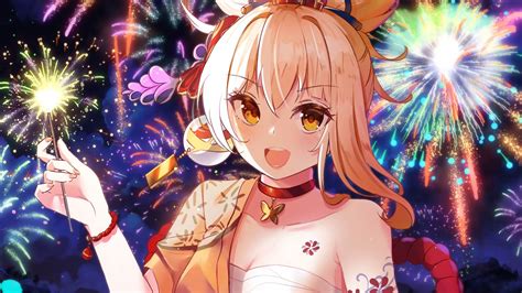 Yoimiya Fireworks Background Genshin Impact Hd Wallpaper Peakpx Hot