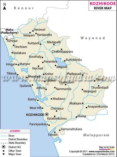 Kerala travel map district wise map thiruvananthapuram kollam. Kozhikode River Map