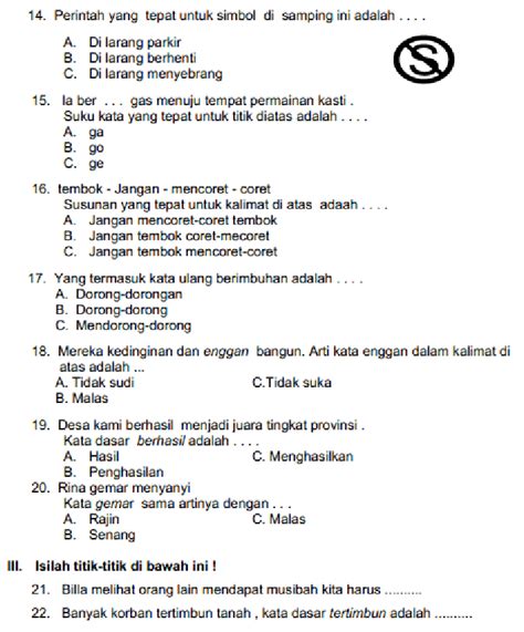 Soal Bahasa Indonesia Kelas Semester Dan Kunci Jawaban