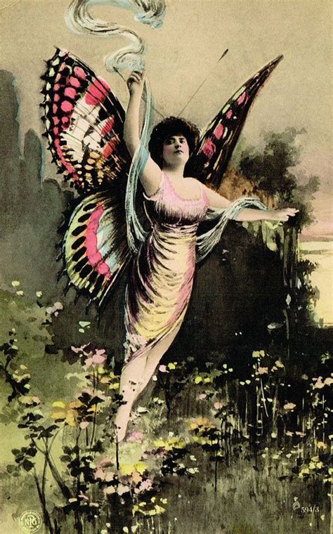 1900s Art Nouveau Postcard Art Vintage Fairies Butterfly Wings
