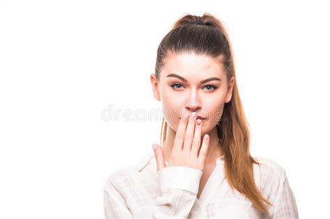 Portrait Of Surprised Excited Young Business Woman Covering With Hands Her Mouth Stock Image