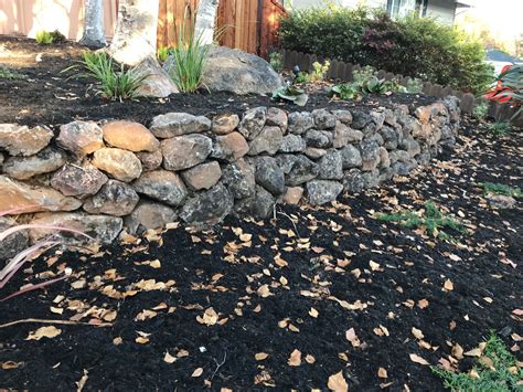 Dry Stack Moss Rock Wall Rock Retaining Wall Patio Landscaping