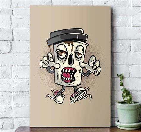 Coffee Zombie Graffiti Character Modern Art Prints On Canvas Tenstickers