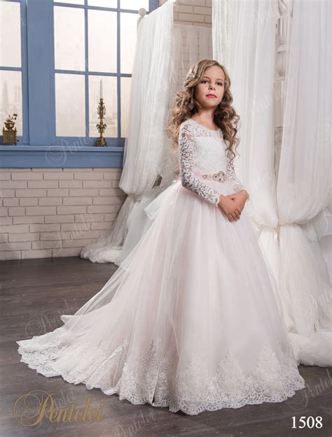 Ball Gown Pink Lace Flower Girl Dresses For Weddings 2017 Tulle Long
