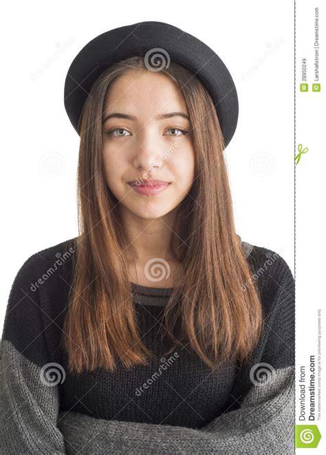 Serious Young Woman With Long Brown Hair Stock Image Image Of Beauty