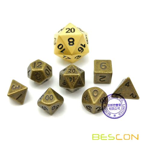 Bescon 10mm Mini Solid Metal Dice Set Ancient Brass Mini Metallic