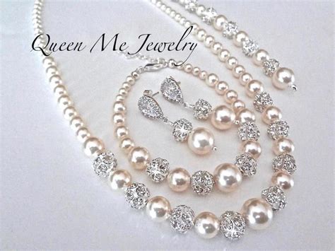 Pearl Jewelry Set Gift For Her A Bride Bridesmaids Swarovski Etsy