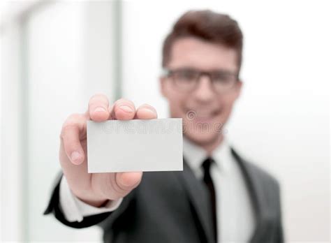 Close Upsuccessful Businessman Showing His Business Card Stock Photo