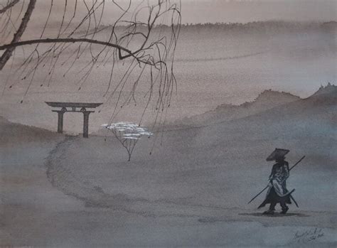 Original Watercolor Painting Samurai On The Road Etsy