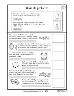 Printable math worksheets including addition, subtraction, printable multiplication tables, and multiplication worksheets. Real-life problems, working with decimals #2 | 4th grade ...