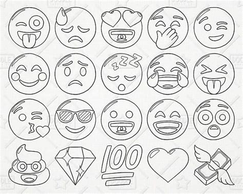 Doodle Emoji Vector Pack Smiley Faces Clipart Hand Drawn Etsy Emoji